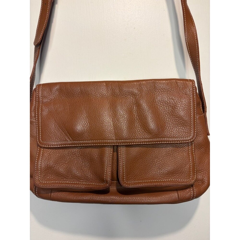 Tignanello Genuine Leather Saddle Bag Pebbled Brown Camel Strap Compartments